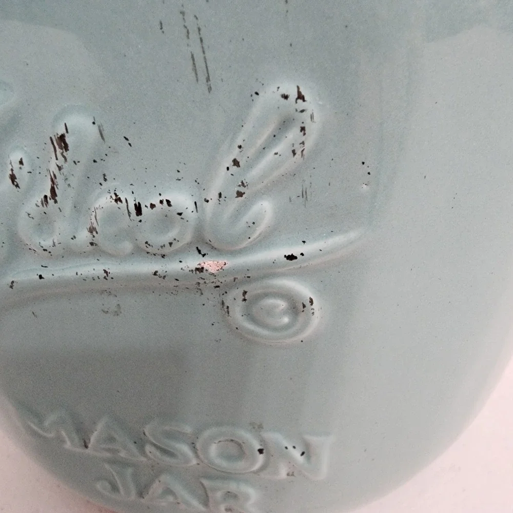Mason Jar Utensil Holder Robin Egg Blue Distressed Farmhouse Kitchen Decor 8